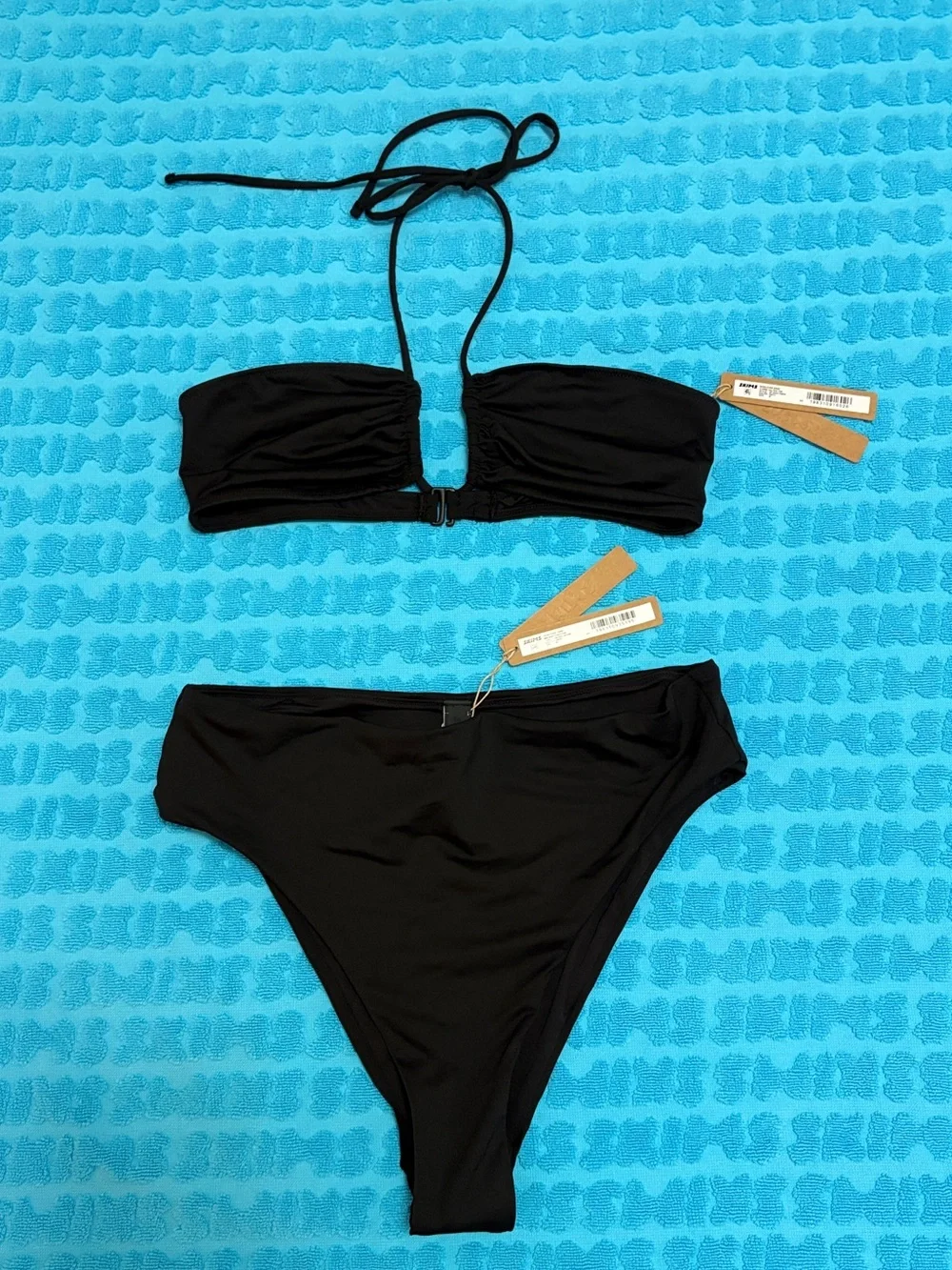 🖤 SKIMS Signature Swim U Wire Halter Top & Mid Waist Bottom Set | Onyx | M | NWT